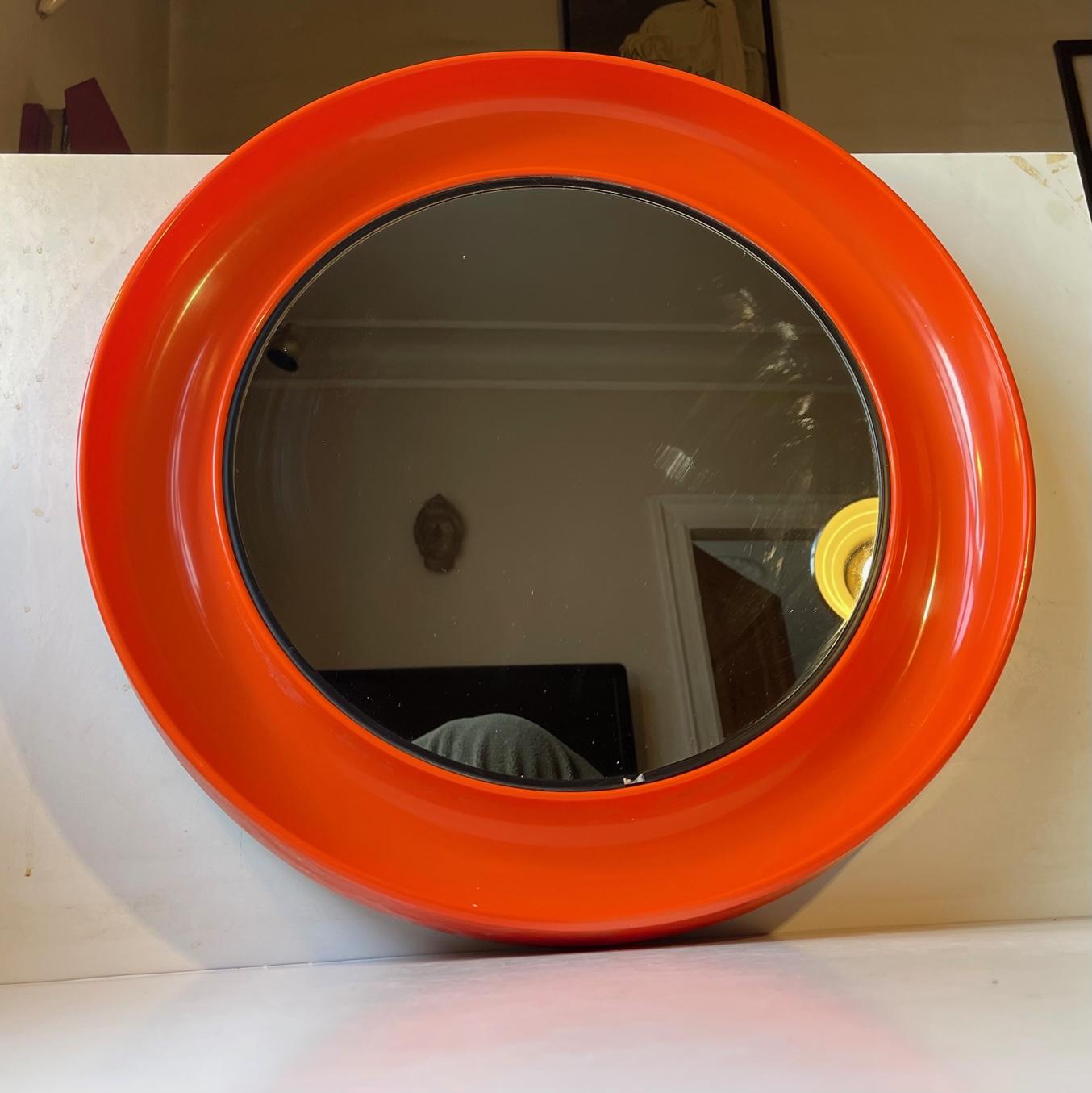 Late 20th Century Circular Orange Space Age Wall Mirror, Danish 1970s For Sale