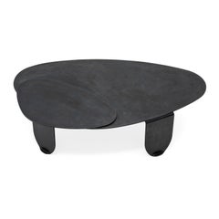 Table basse de forme circulaire/naturelle noir moderne, contemporaine en acier noirci