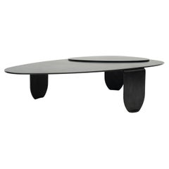 Table basse de forme circulaire/naturelle noir moderne, contemporaine en acier noirci