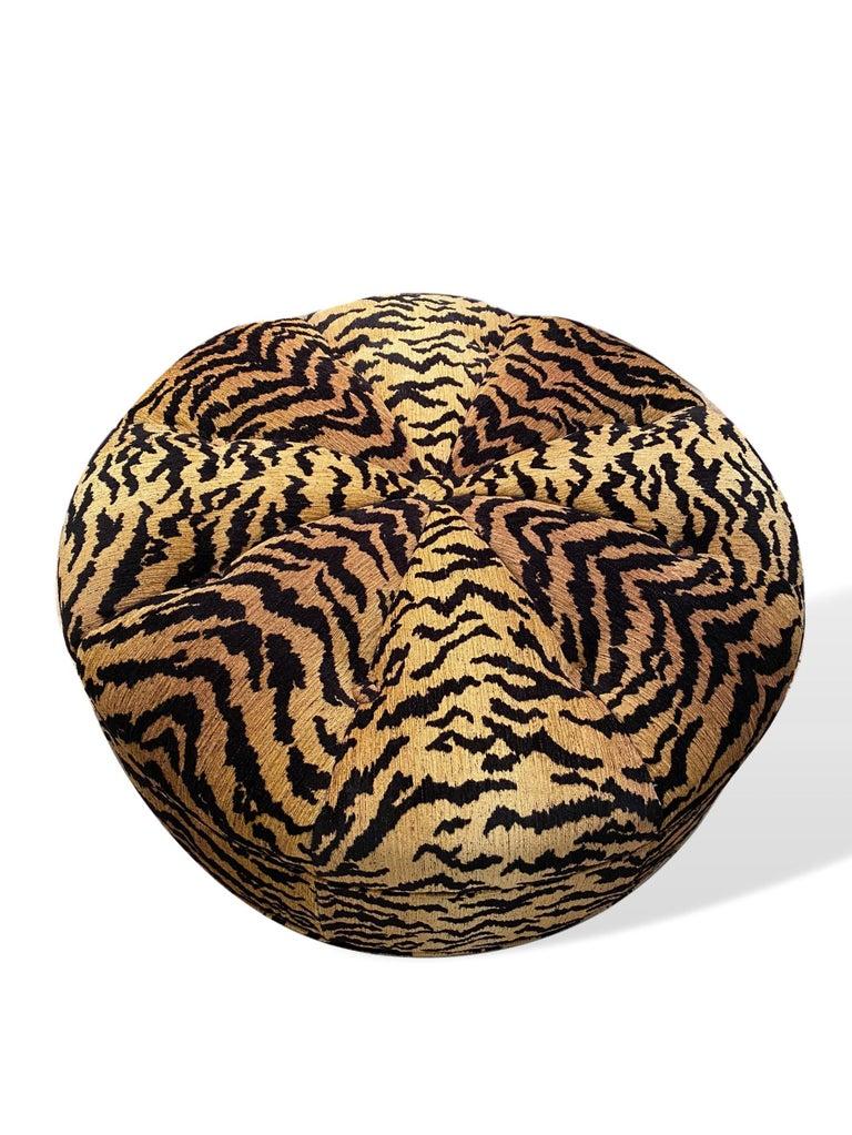 Contemporary Circular Ottoman in Italian Designer Silky Tiger Woven Heavy Chenille