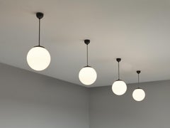 Circular Pendant Lamps in White Opaque Glass