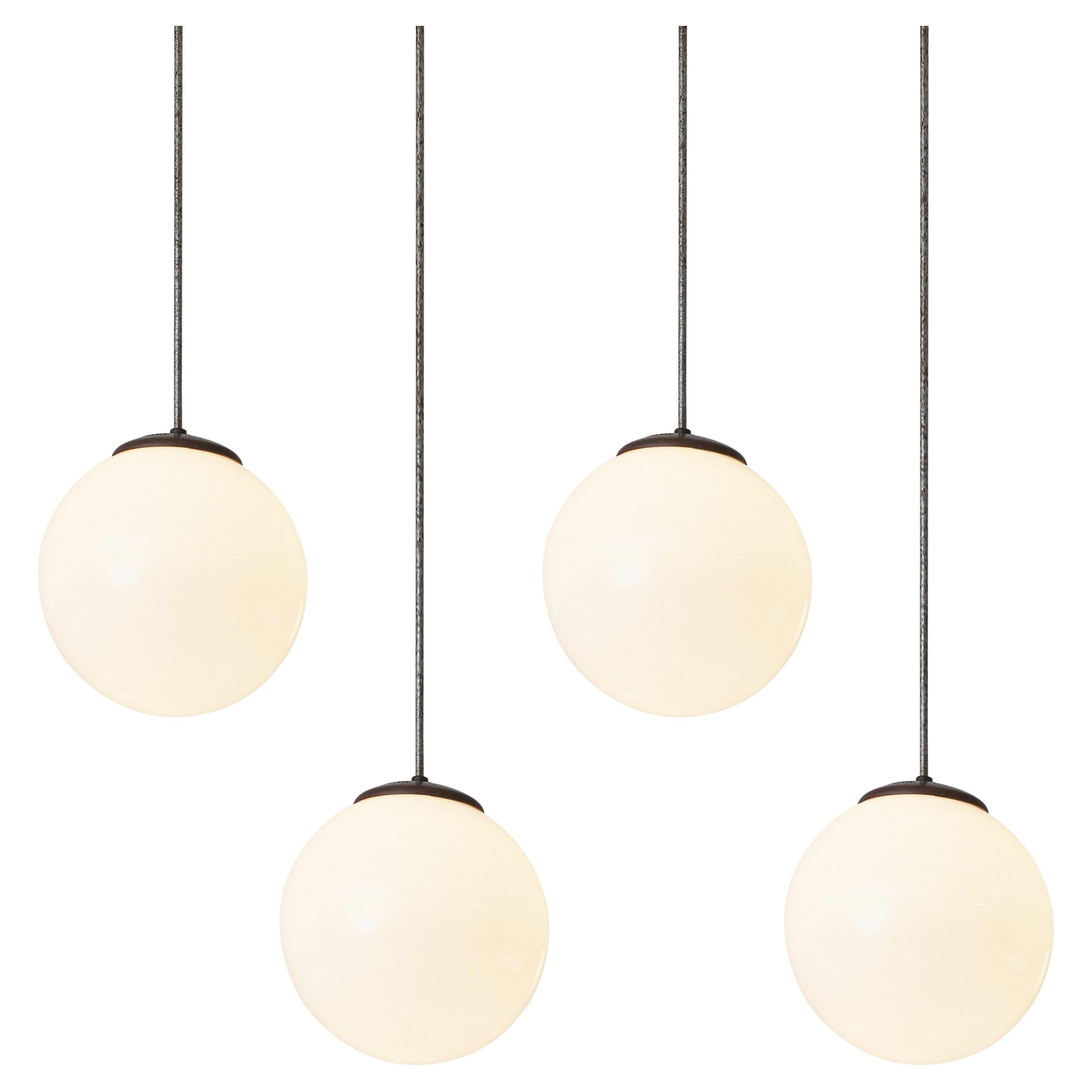 Circular Pendant Lamps in White Opaque Glass For Sale