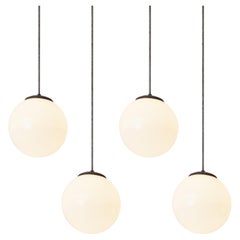 Vintage Circular Pendant Lamps in White Opaque Glass