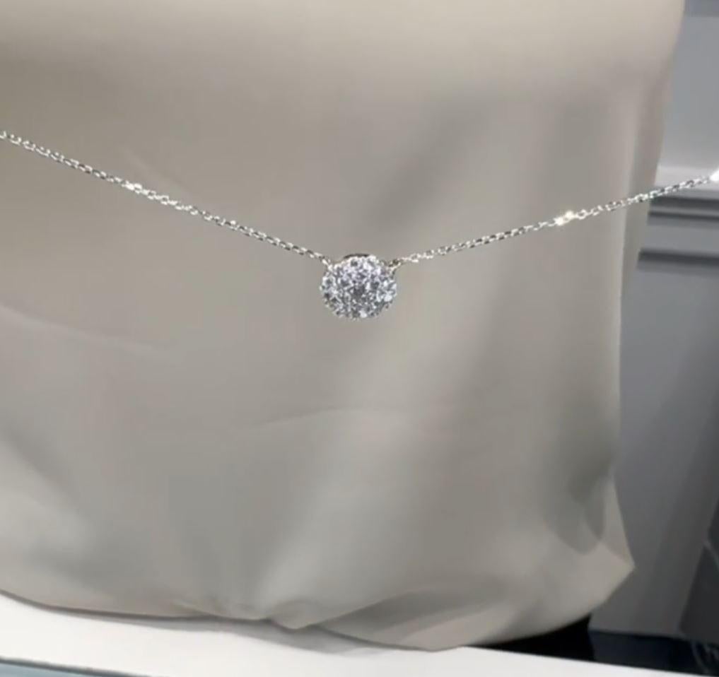 Circular Pendant Necklace with 0.47 Ct Round Pave Set Diamonds in 14K White Gold For Sale 3