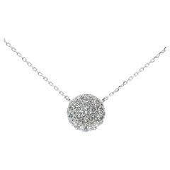Circular Pendant Necklace with 0.47 Ct Round Pavé Set Diamonds in 14K White Gold