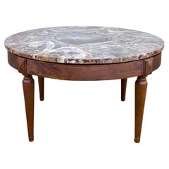 Antique A 19th Century Small Circular Walnut Petrified Wood Low Coffee Table - Fossil 
