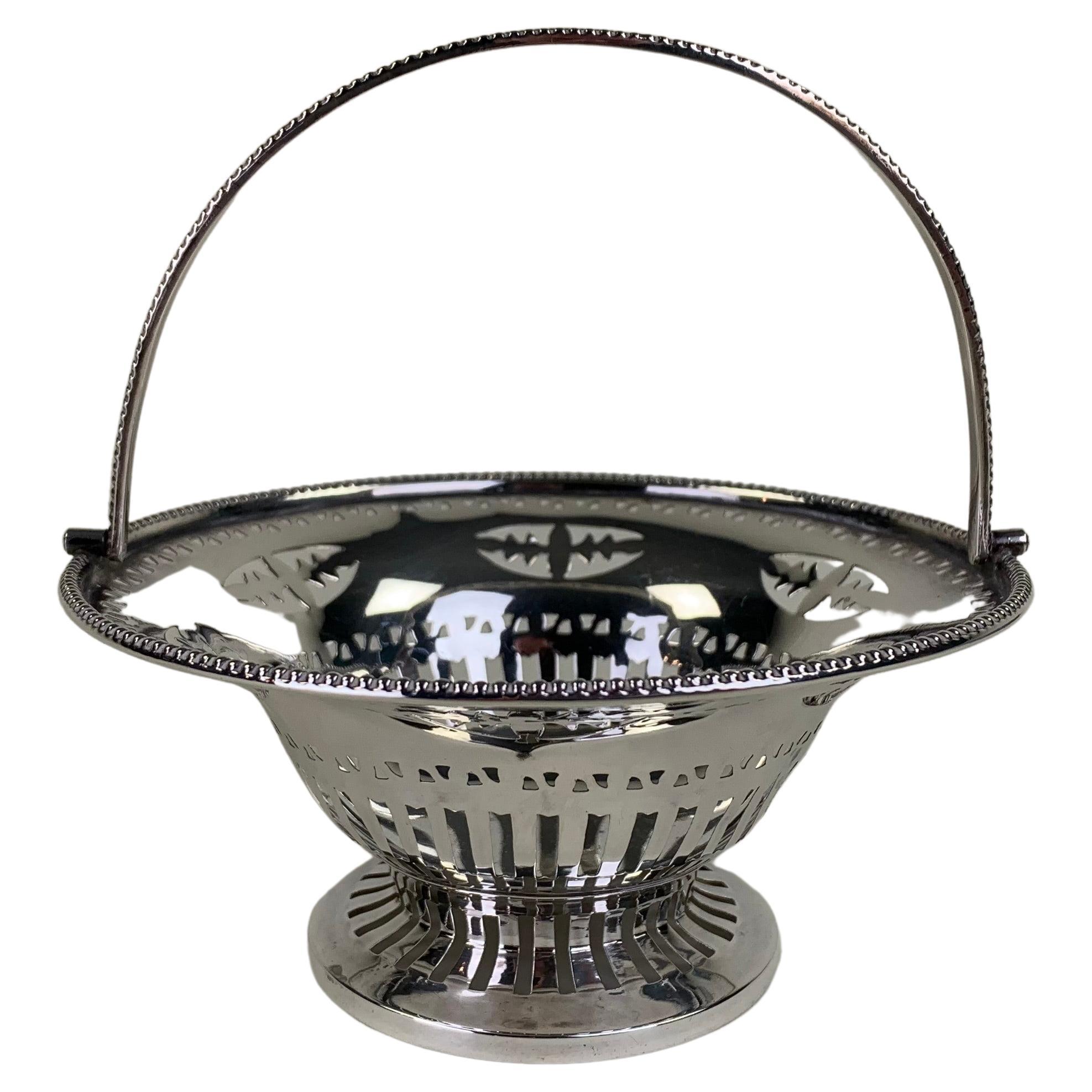 Circular Pierced Silver Sweetmeat Dish with Handle For Sale