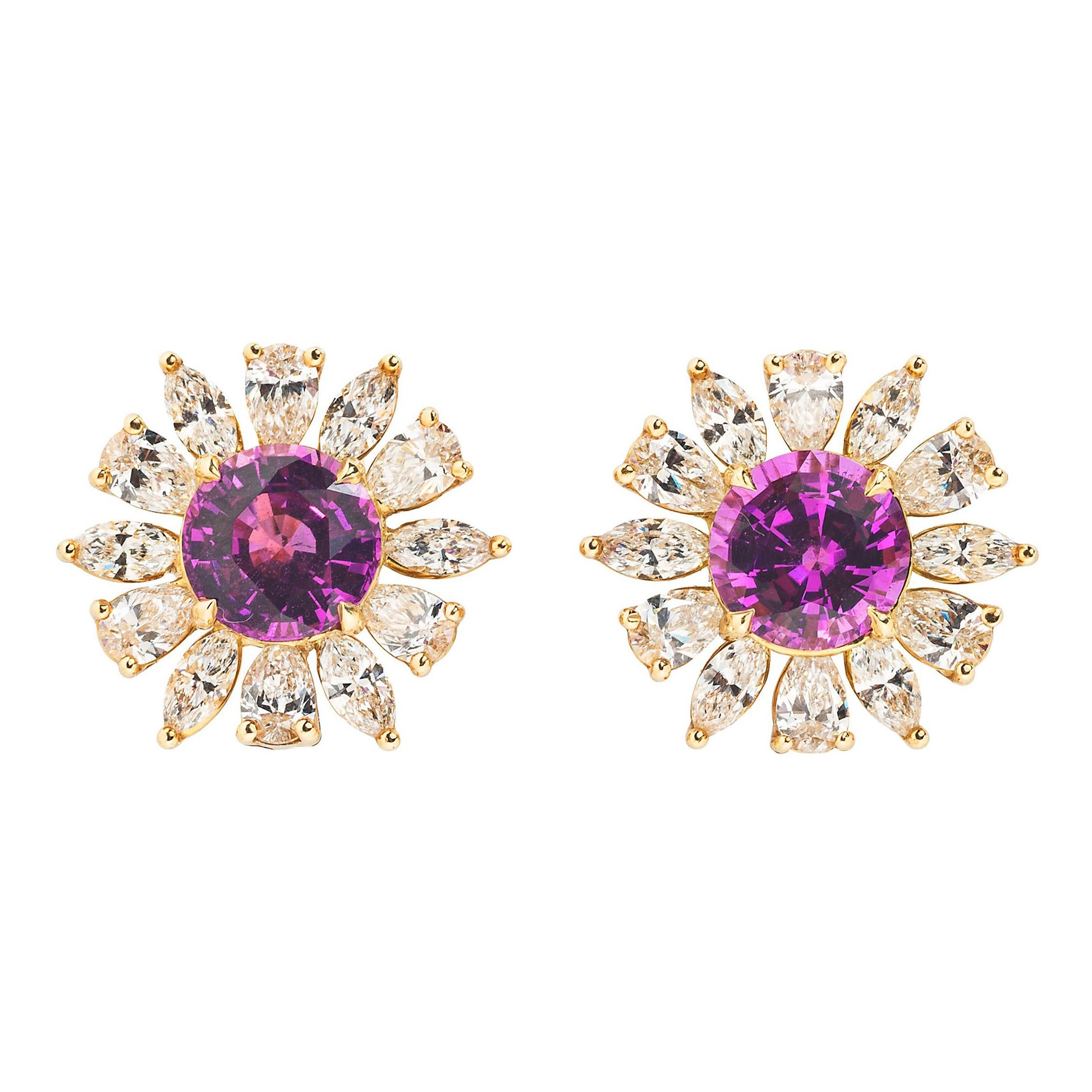 Circular Pink Sapphire and Diamond Earrings