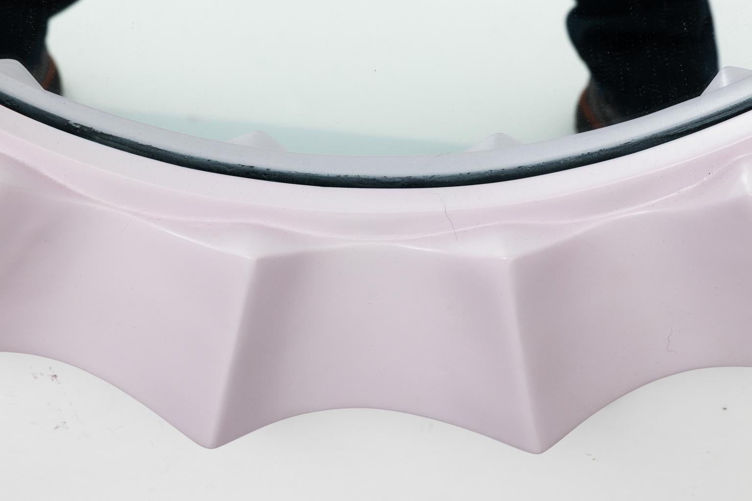 Painted Circular Pink Scalloped Edge Mirror