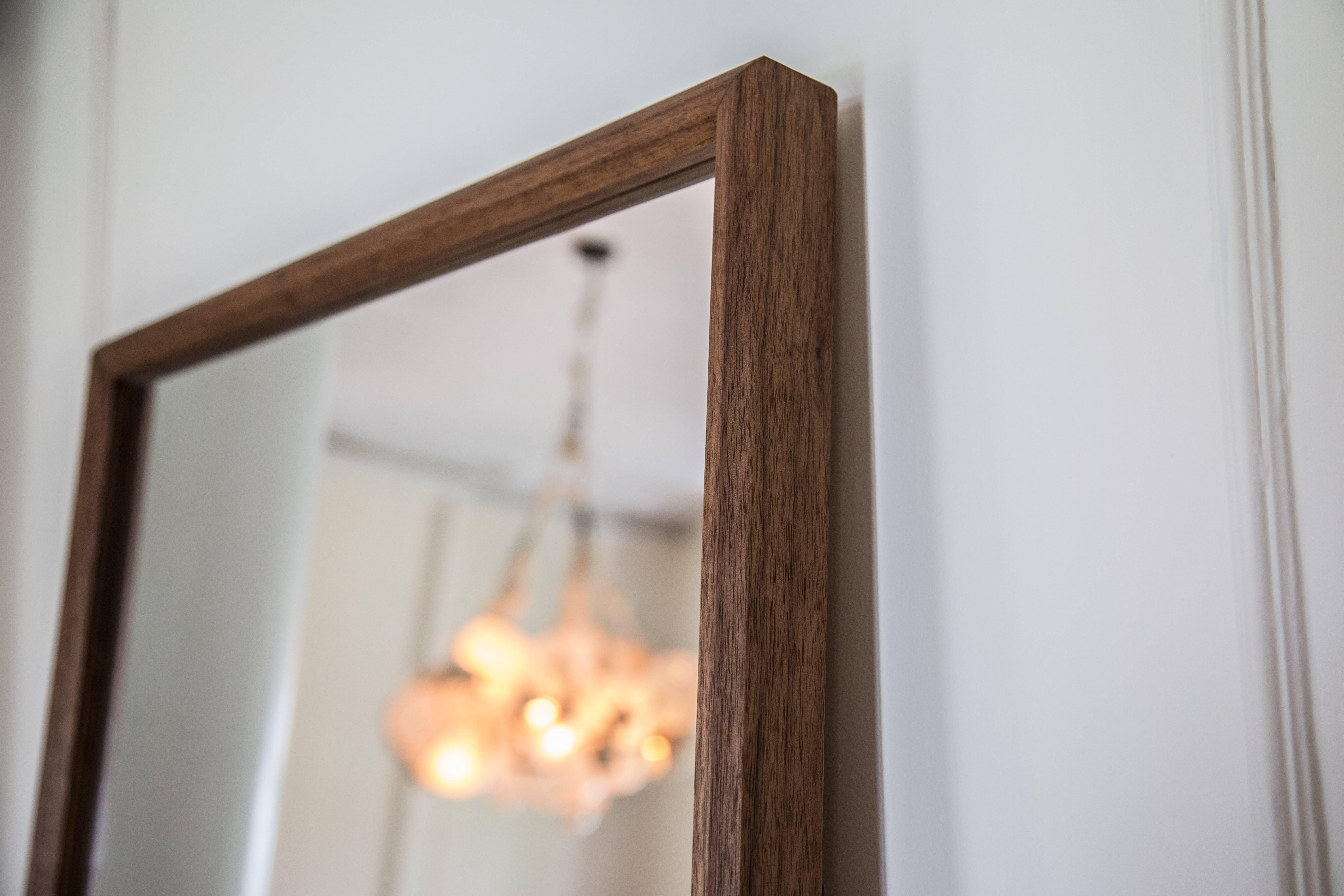 Hand-Crafted Wood Circular Plane Wall Mirror in Walnut by Fort Standard For Sale