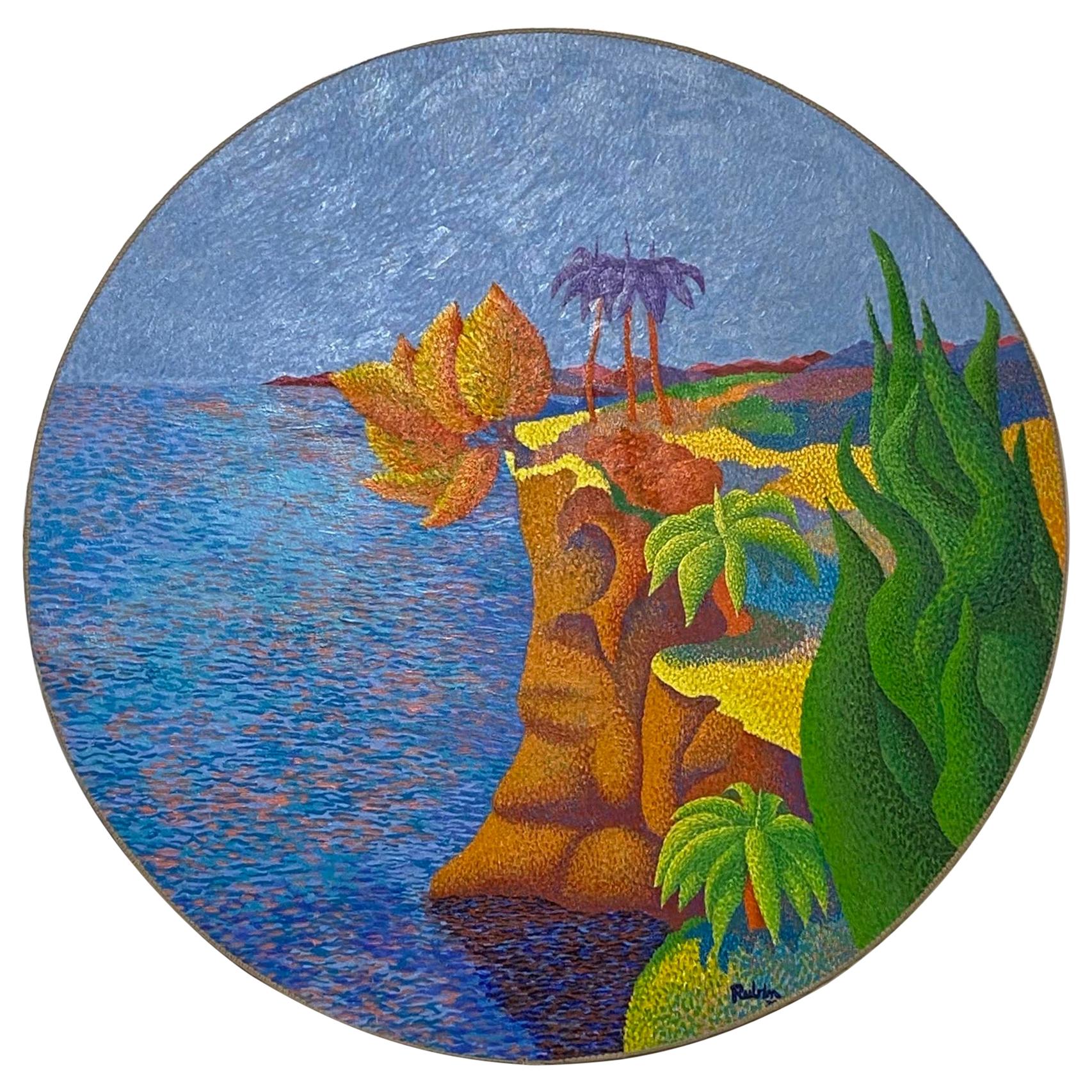 Circular Pointillism Painting by Marc R. Rubin For Sale