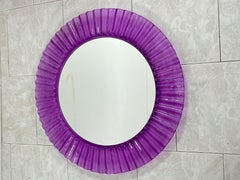 Espejo de pared acrílico circular violeta años 70, Antiguo almacén