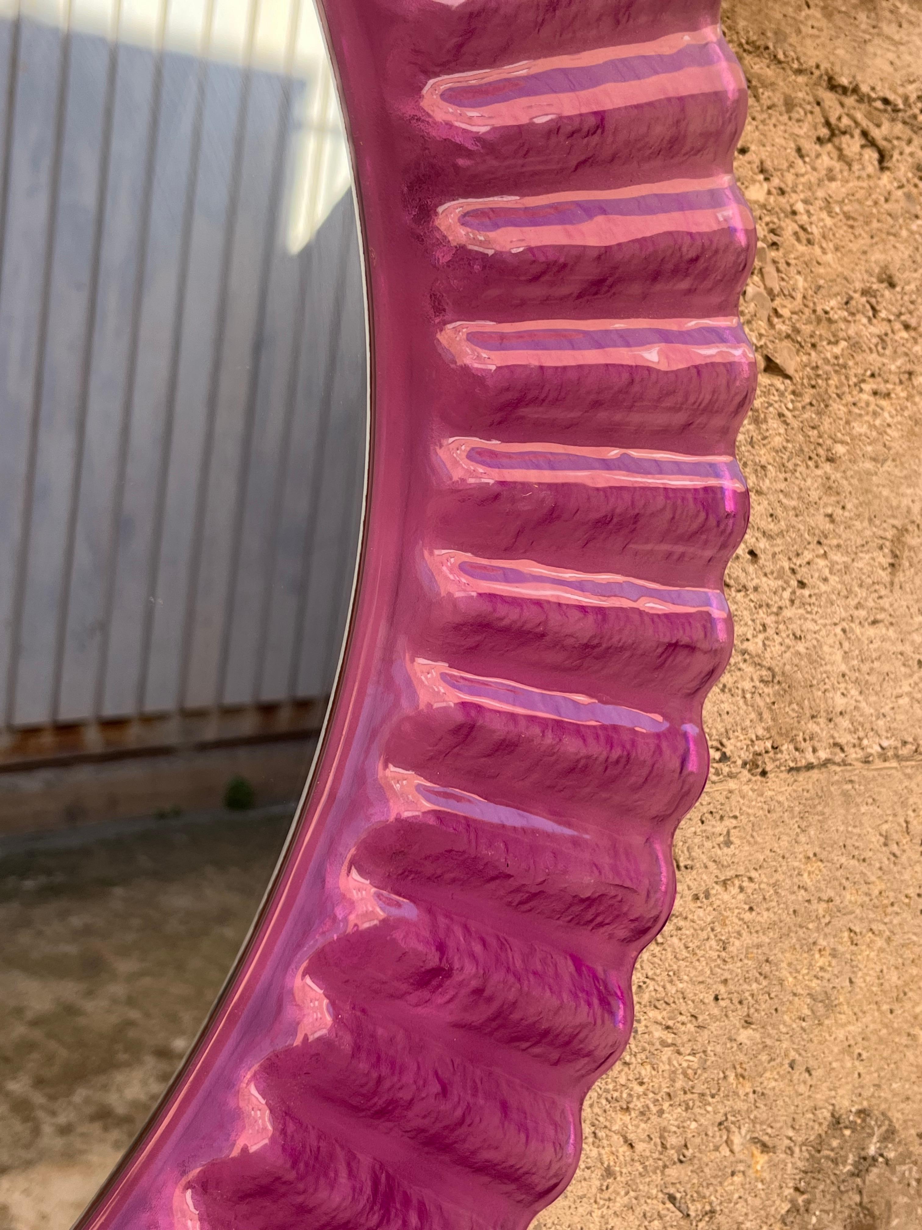 Circular Purple Acrylic Wall Mirror 1970s, Old Warehouse Stock For Sale 1