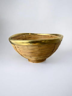 Circular Rattan and brass basket, Italy, 1970's, 30° Diam
