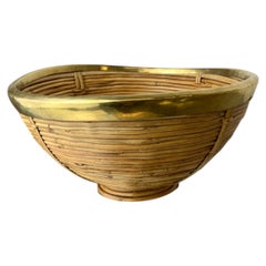 Circular Rattan and brass basket, Italy, 1970's, 30° Diam