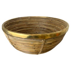 Circular Rattan and brass basket, Italy, 1970's, 39° Diam