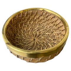 Circular Rattan and brass basket, Italy, Circa 1970