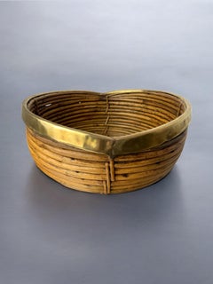 Circular Rattan and brass basket, Italy, circa 1970's