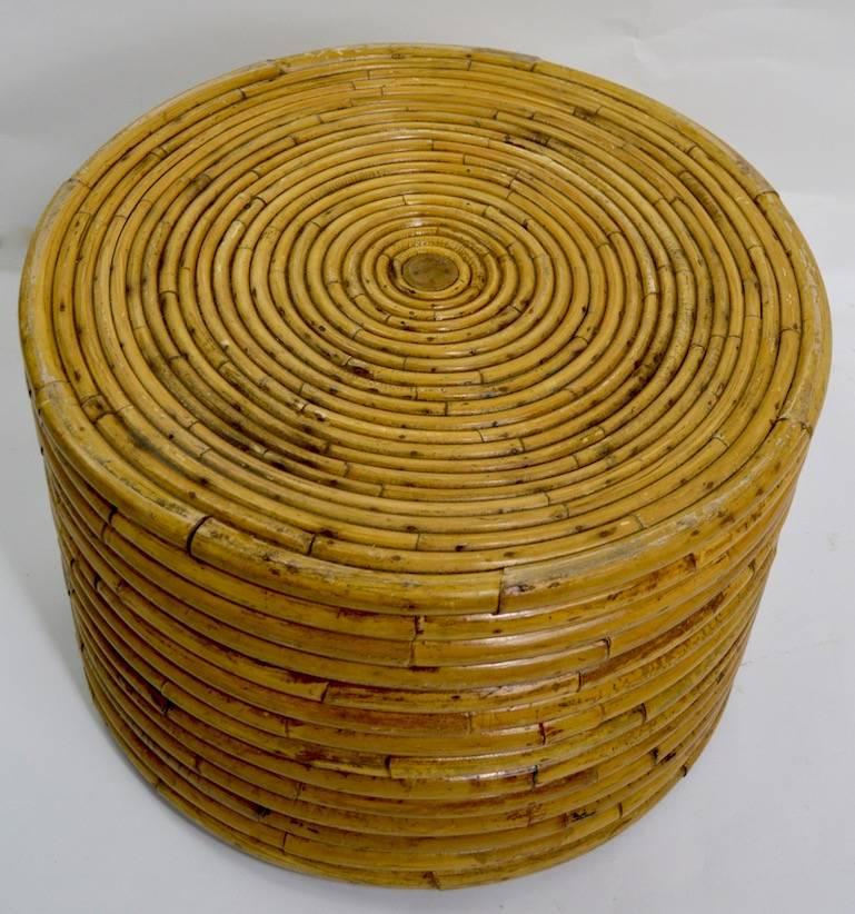 Art Deco Circular Rattan Bamboo End Table