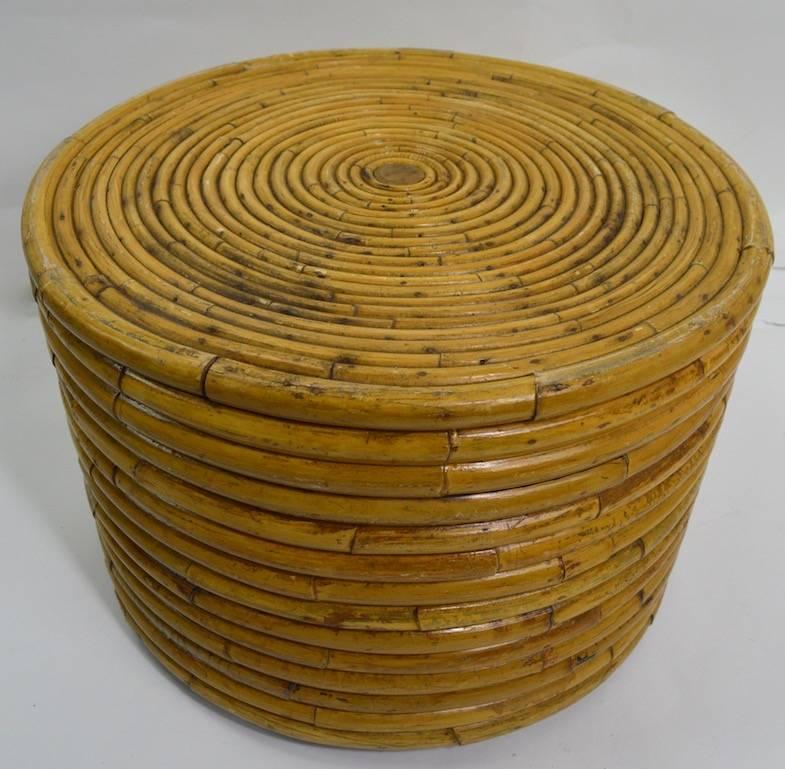 Mid-20th Century Circular Rattan Bamboo End Table