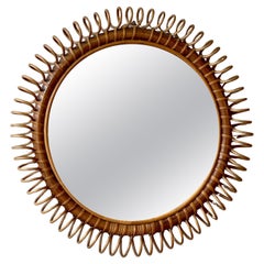 Miroir circulaire en rotin/ Italie, années 1950.