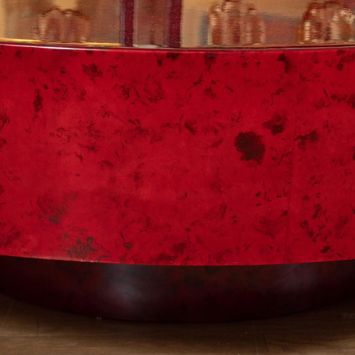 Italian Circular Red Lacquered Goatskin Coffee Table Attributed to Aldo Tura