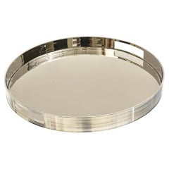 Circular Ribbed Silver-Plate Tray with Handles Barware Vintage
