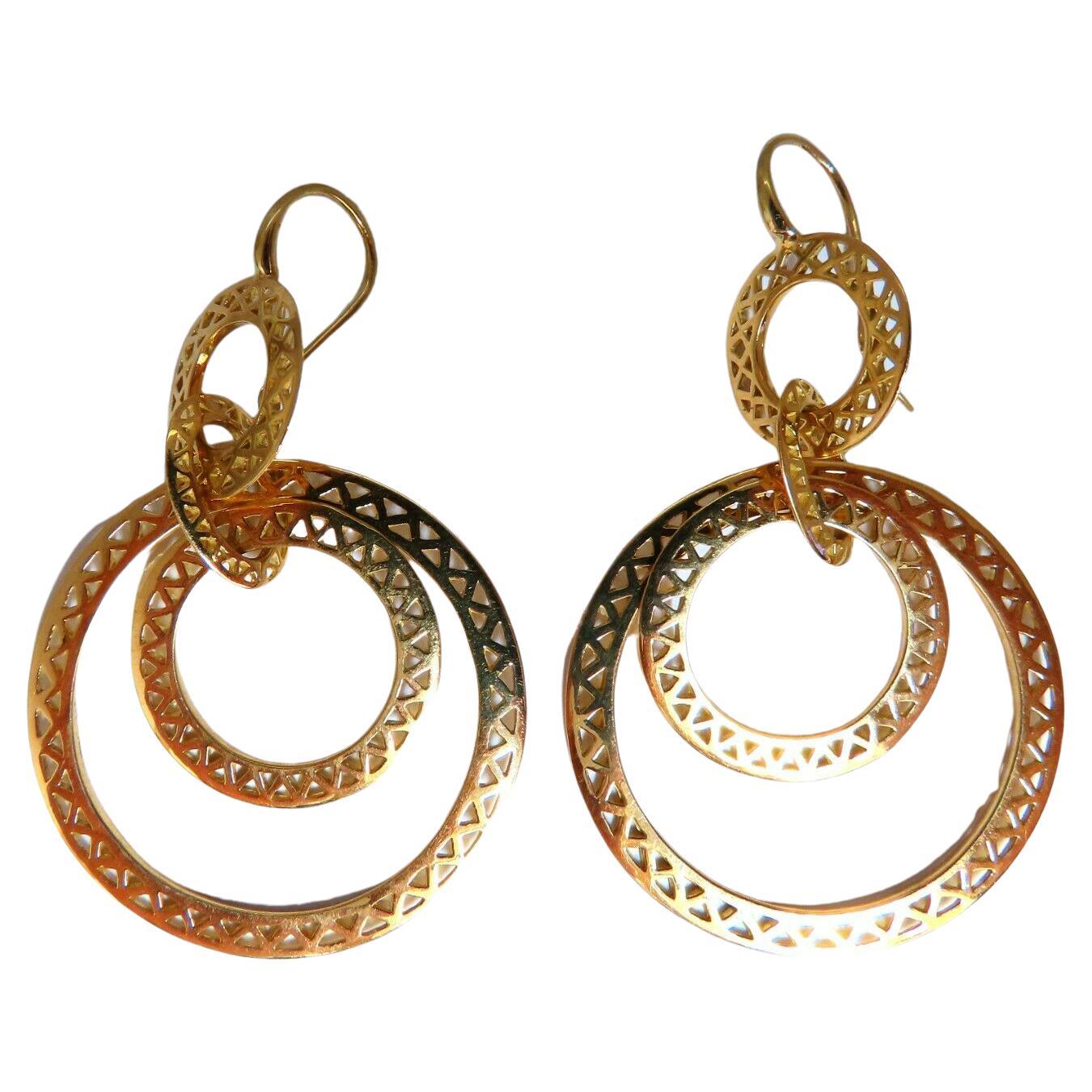 Circular Rolling Rings Dangle Earrings 18kt Gold For Sale