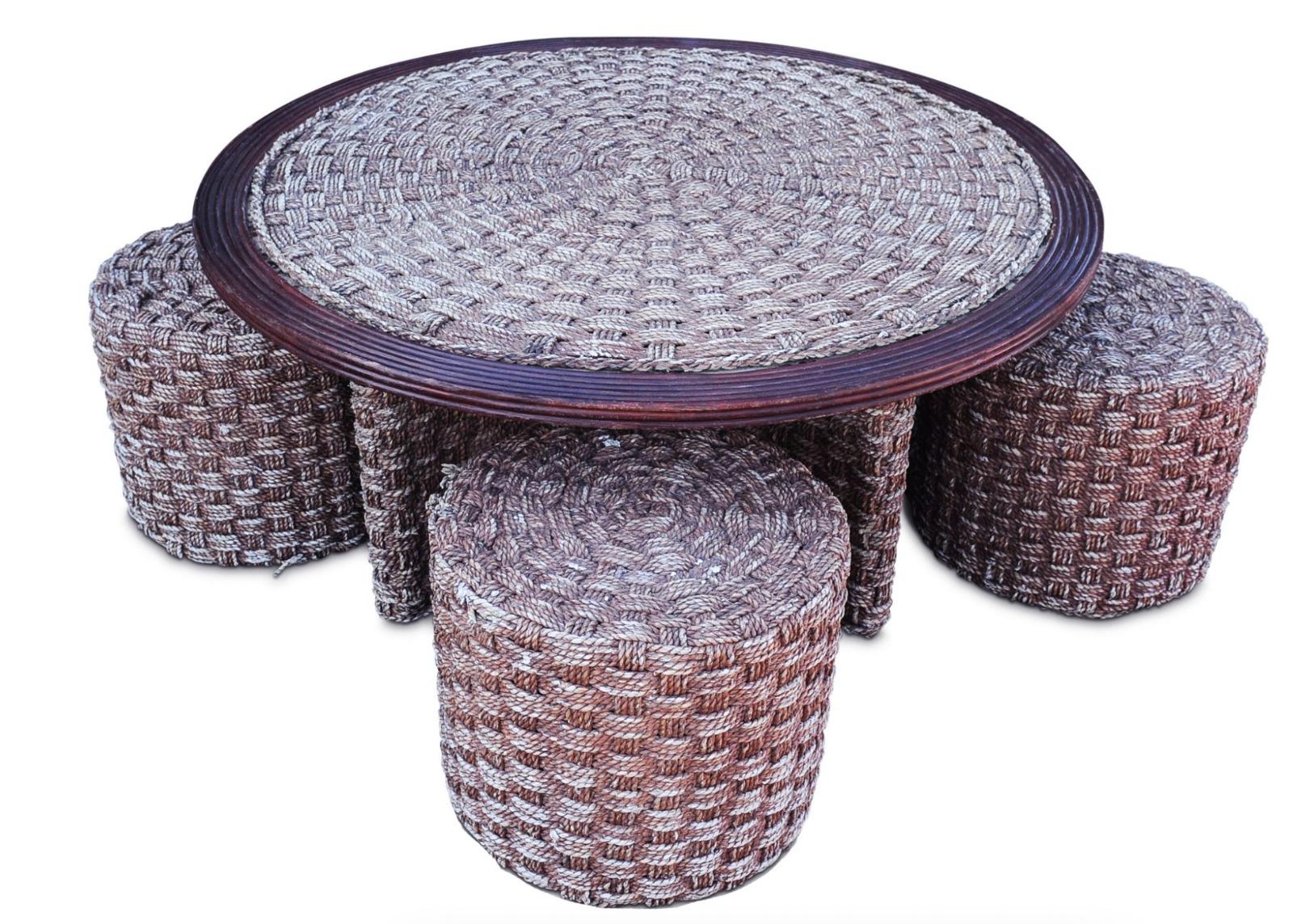 An Organic Circular Rope & Wood Patio Table with Three Matching Stools In the Style of Christian Astuguevieille & Audoux Minet

A really fun rustic table to enjoy in your garden 

