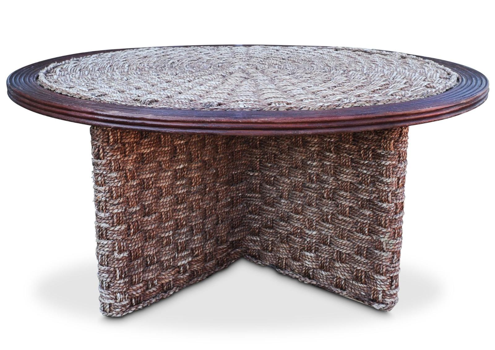 Bohemian Circular Rope & Wood Table & Three Stools Manner of Christian Astuguevieille For Sale