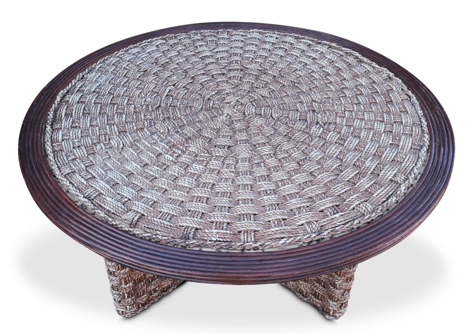 French Circular Rope & Wood Table & Three Stools Manner of Christian Astuguevieille For Sale