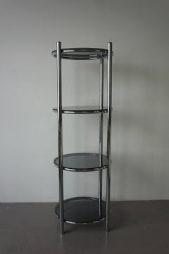 Rundes Regal aus Chrom und Rauchglas