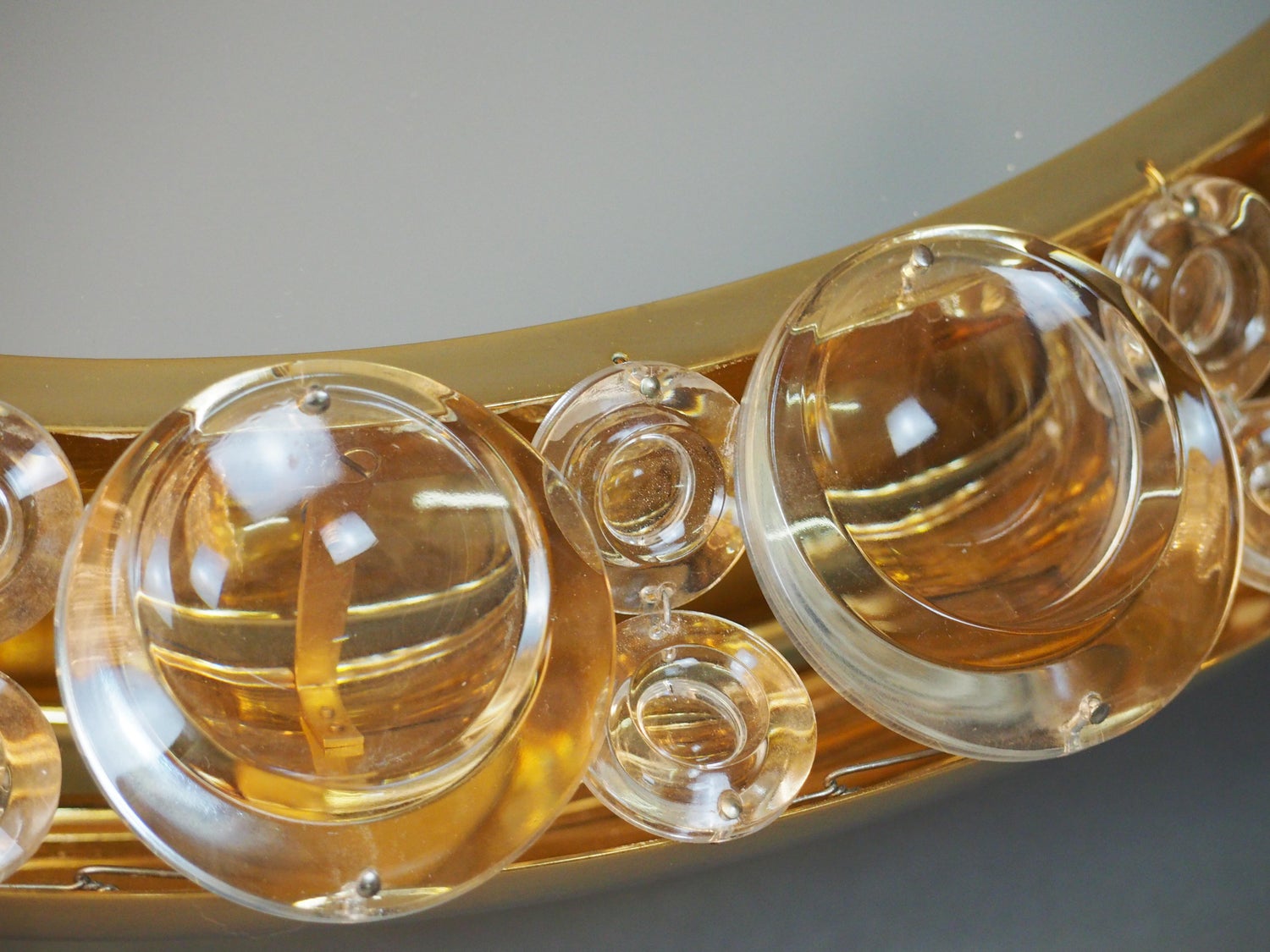 Circular Round Illuminated Gilt Brass and Glass Mirror by Palwa ...