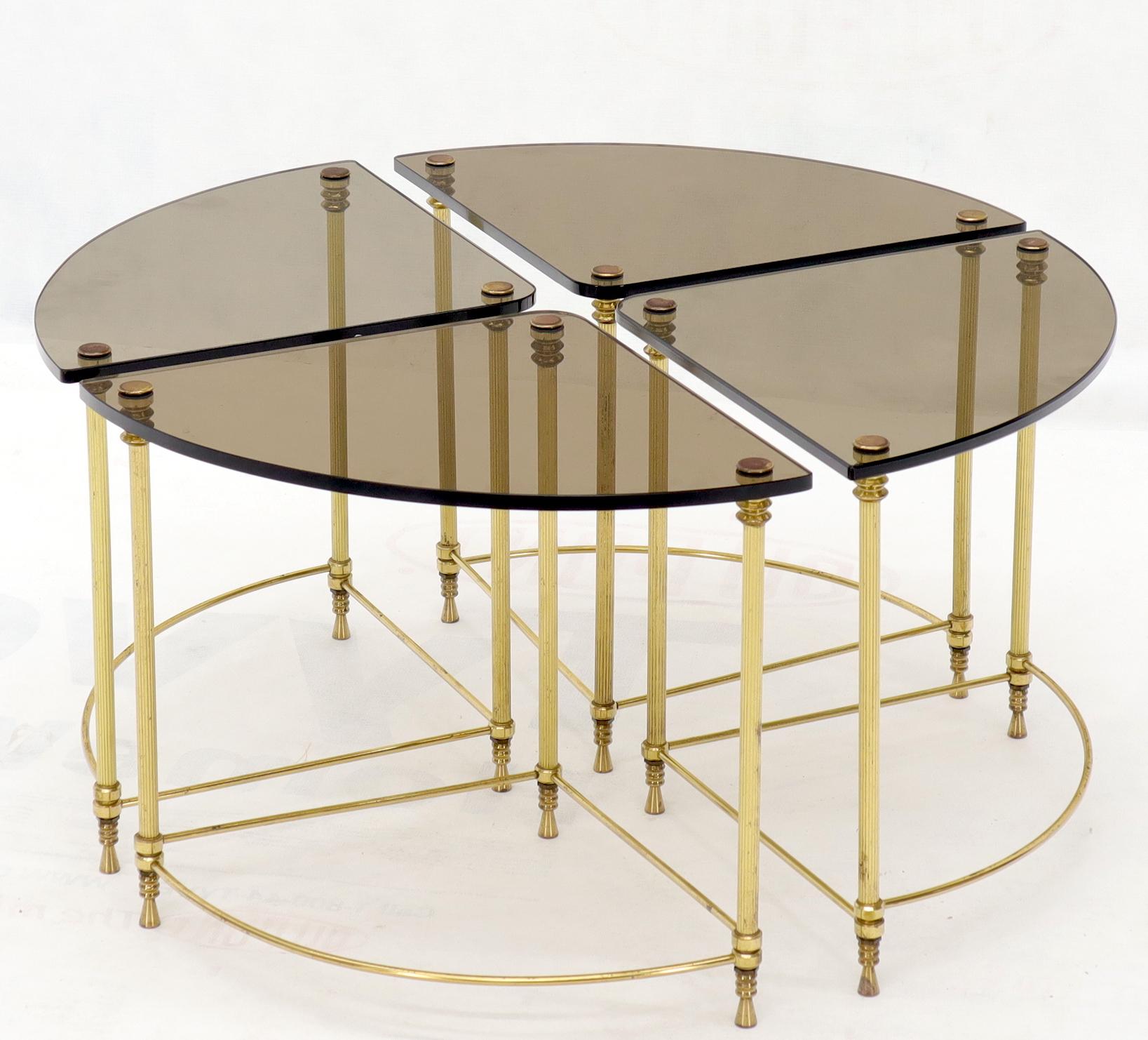 Circular Round Smoked Glass Brass Legs Nesting Coffee Table For Sale 2