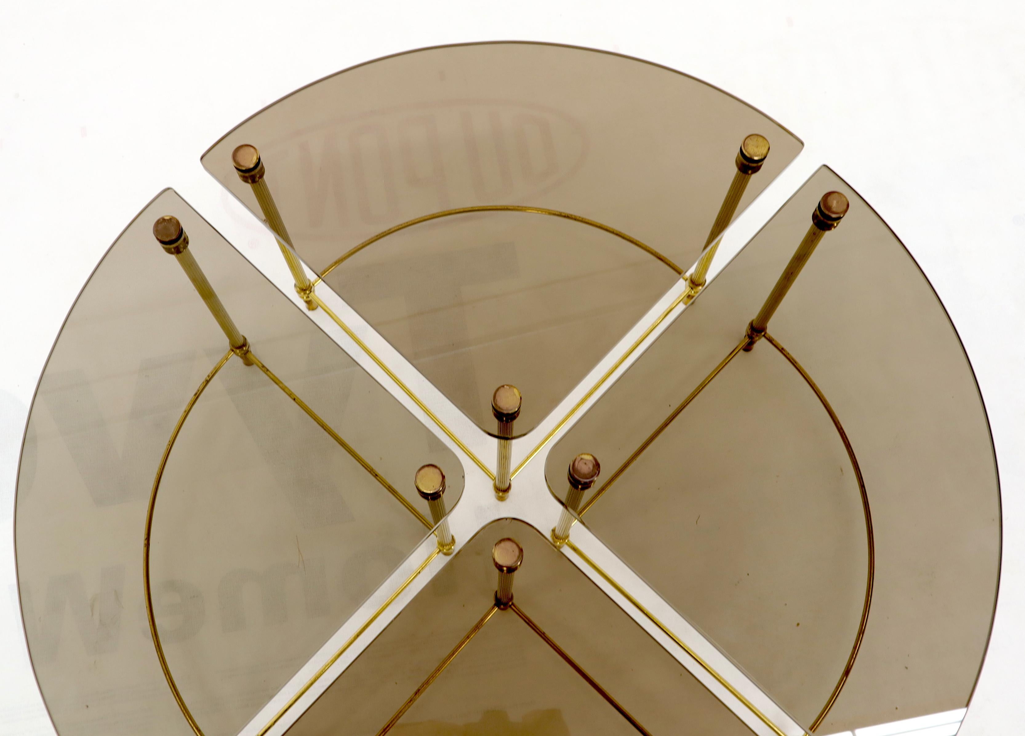 Circular Round Smoked Glass Brass Legs Nesting Coffee Table For Sale 4