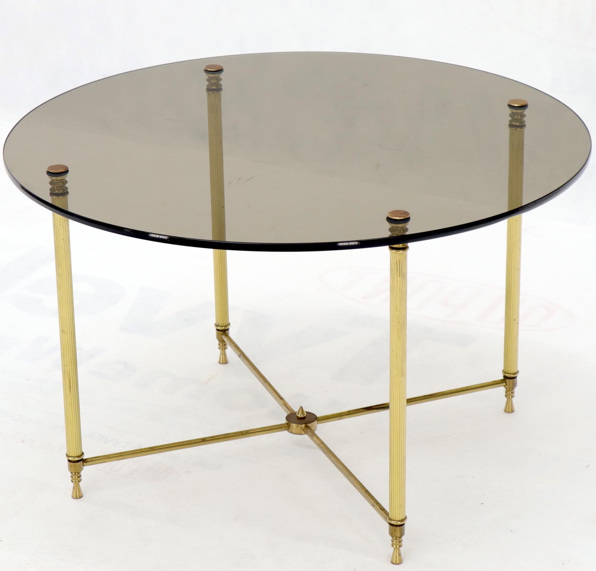 Polished Circular Round Smoked Glass Brass Legs Nesting Coffee Table For Sale
