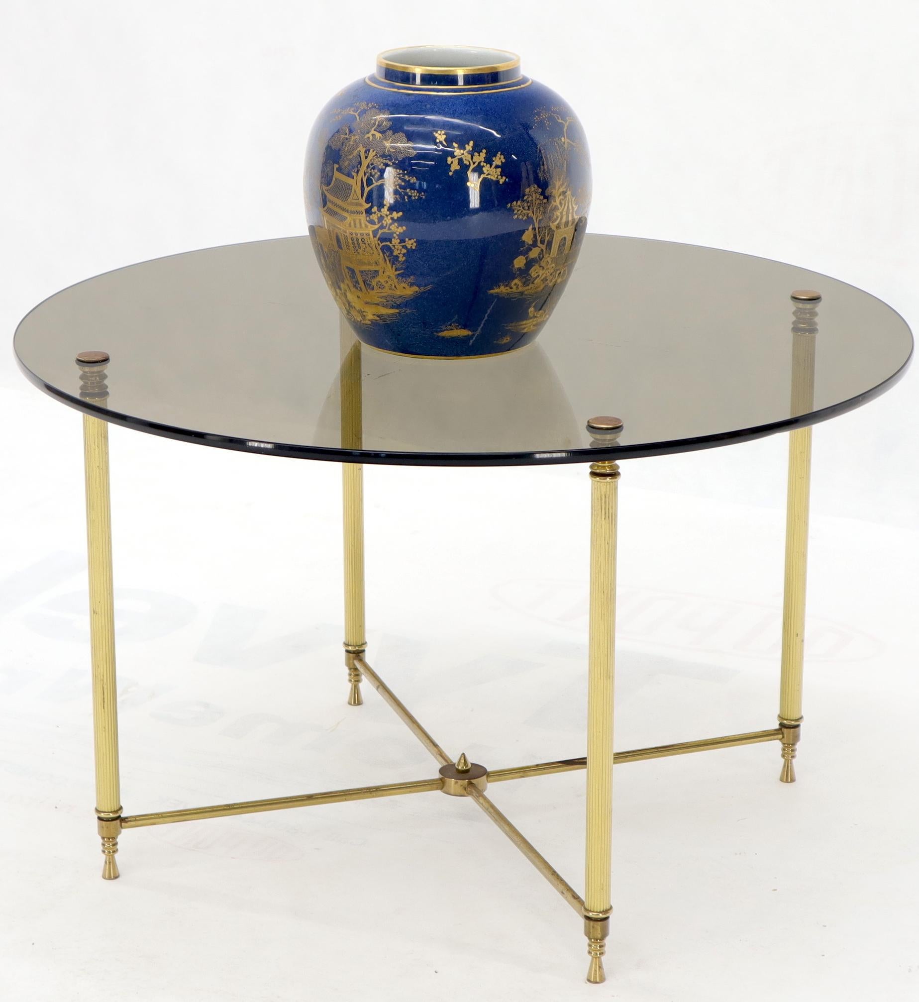 Circular Round Smoked Glass Brass Legs Nesting Coffee Table For Sale 1