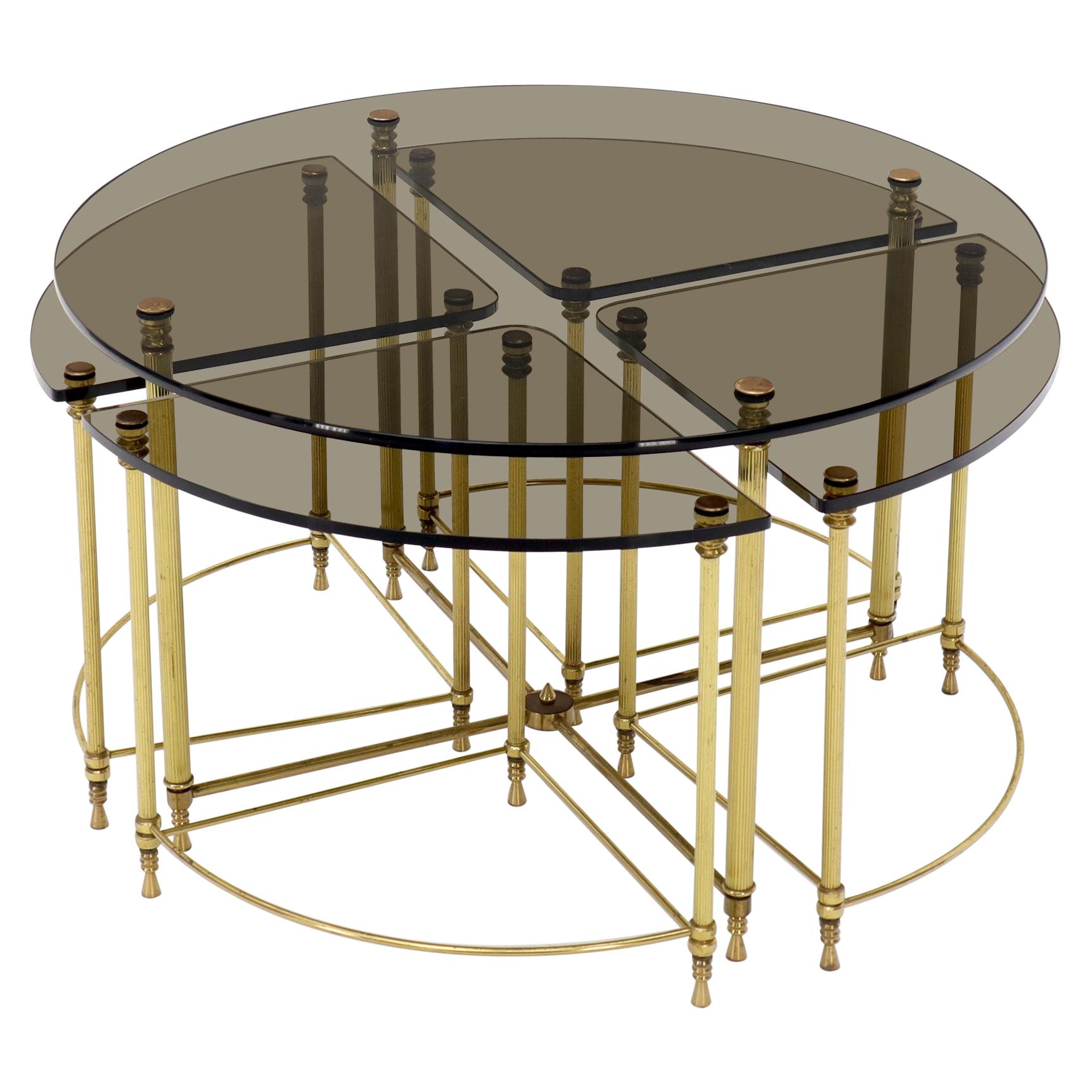 Circular Round Smoked Glass Brass Legs Nesting Coffee Table For Sale