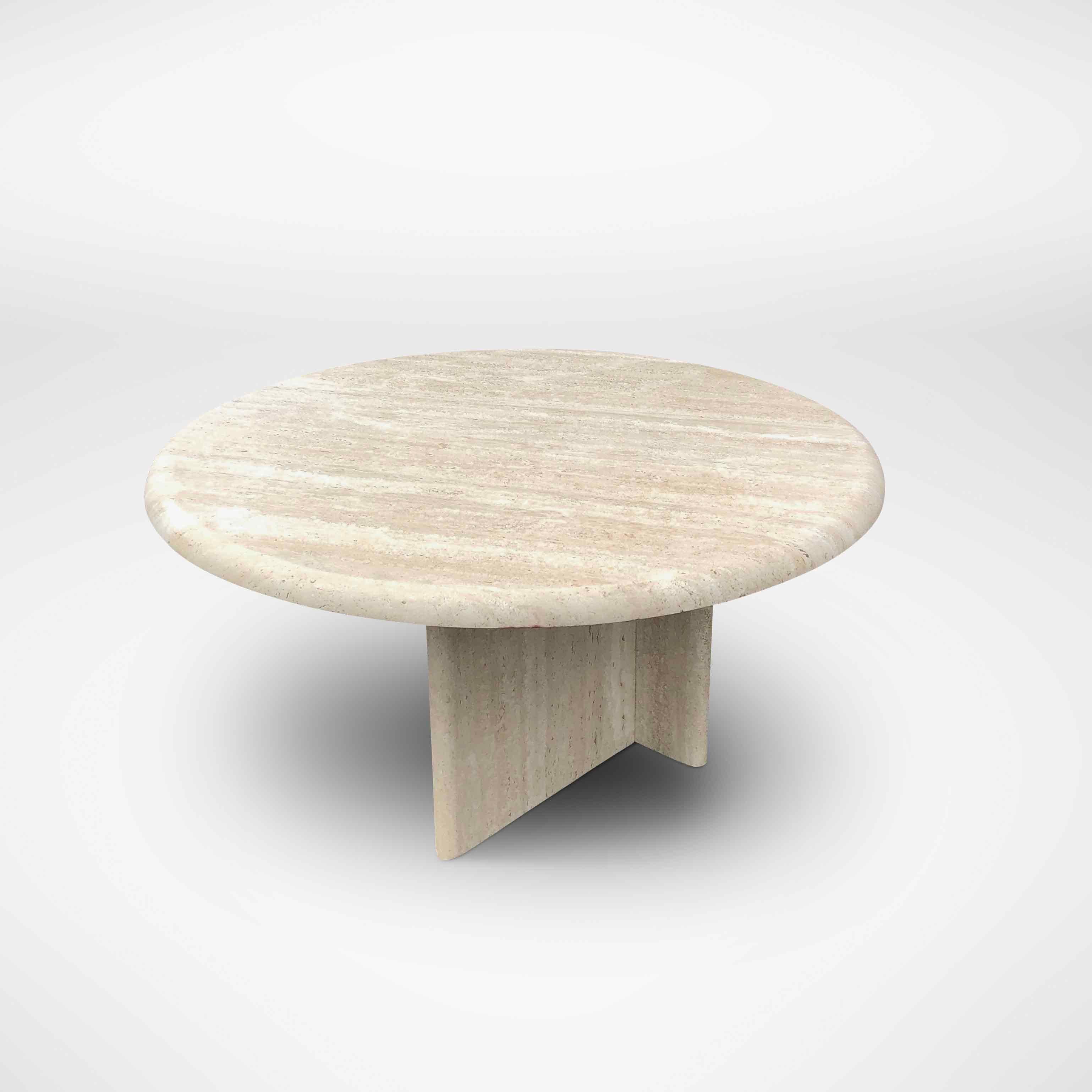 Hollywood Regency Circular Round Travertine Coffee Table, Italy, 1970s