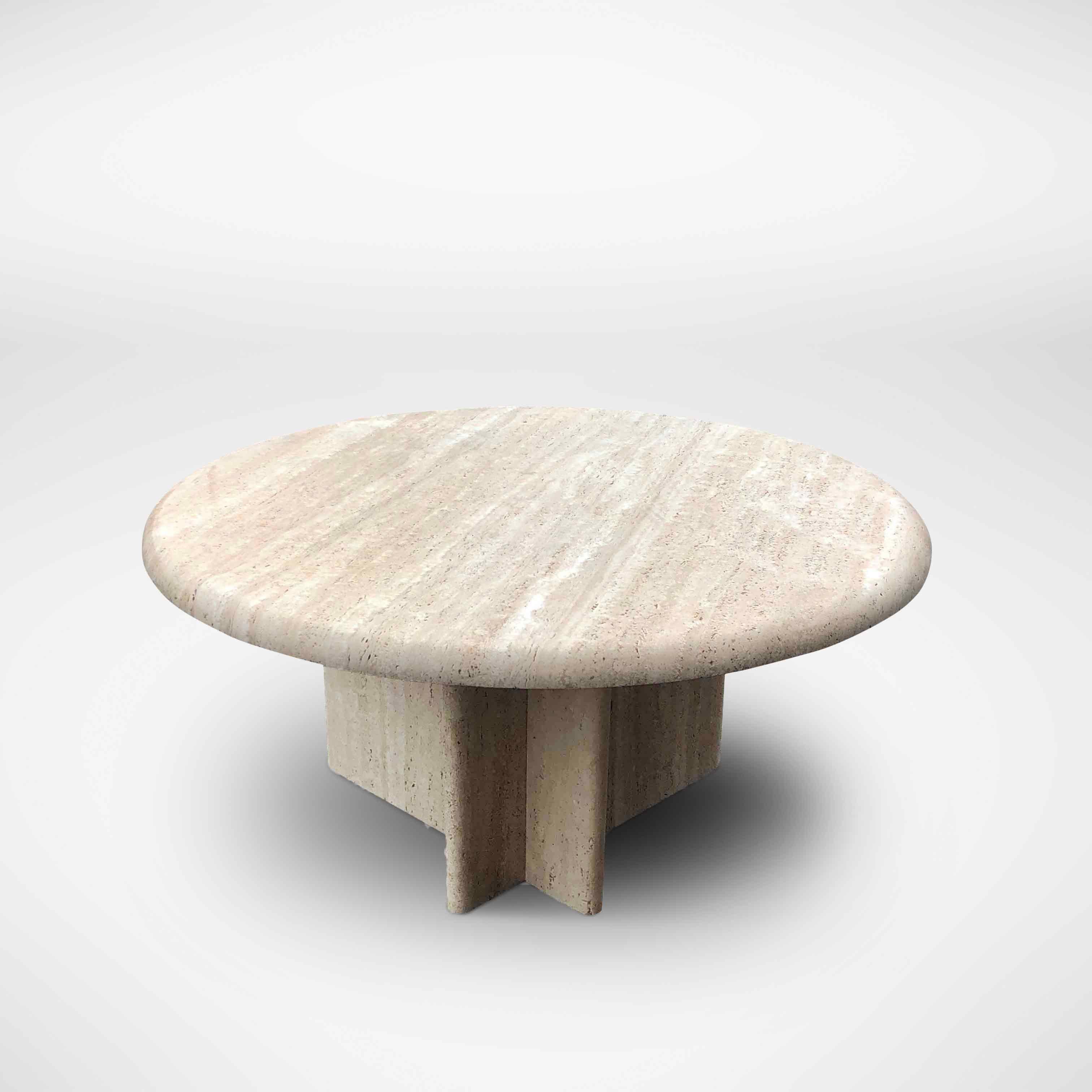 Italian Circular Round Travertine Coffee Table, Italy, 1970s