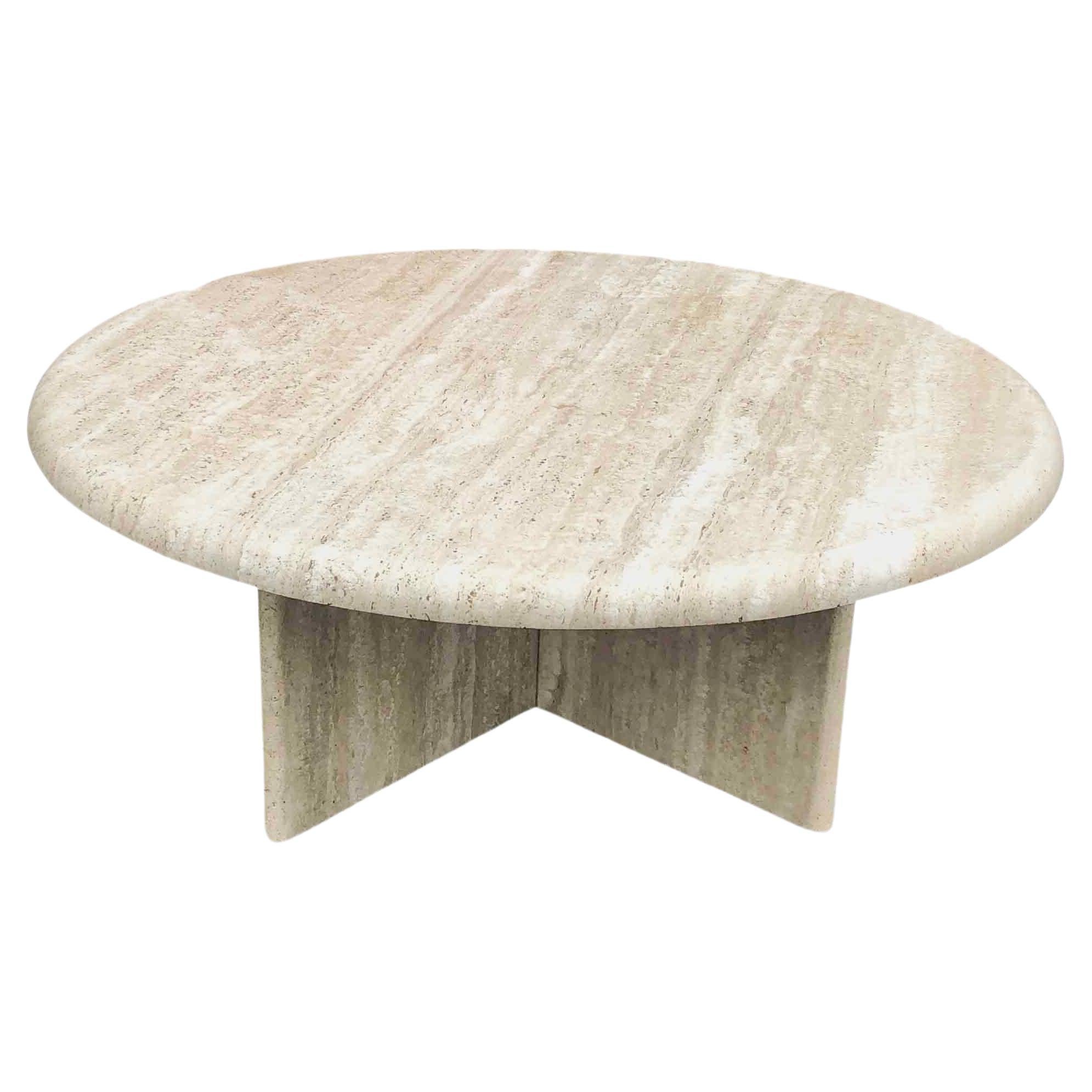 Circular Round Travertine Coffee Table, Italy, 1970s