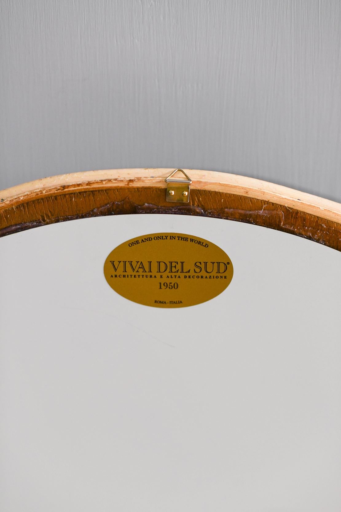 Late 20th Century Circular rush mirror with leaves, Prod. Vivai Del Sud Italia 1970. For Sale