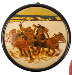 Circular Russian Painting on Wood of a Troika, 20th century