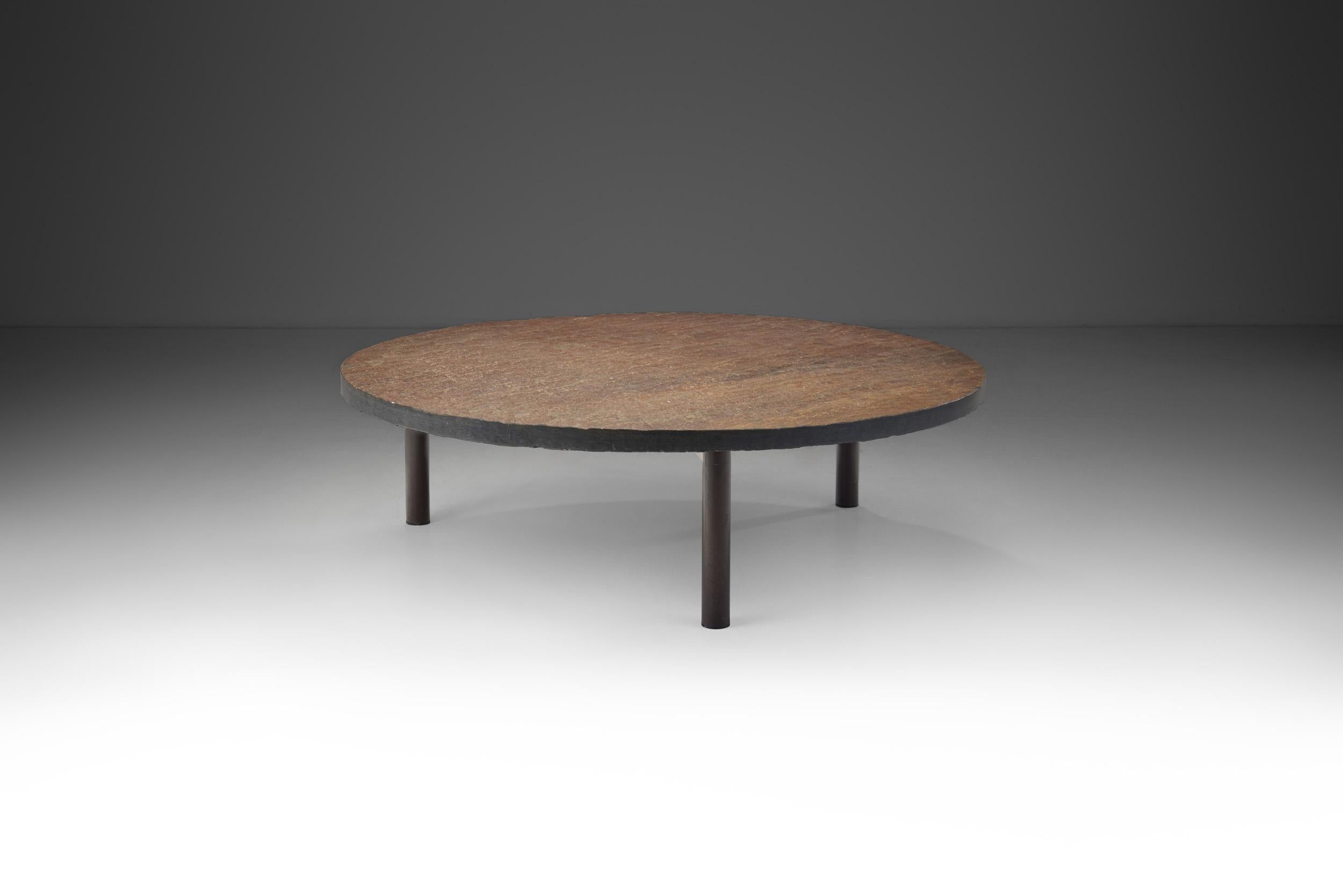 Mid-Century Modern Circular Rustic Tripod Coffee Table, Europe ca 1950s