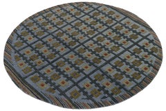 Rug & Kilim's Circular Scandinavian Style Rug in Blue, Green Geometric Pattern