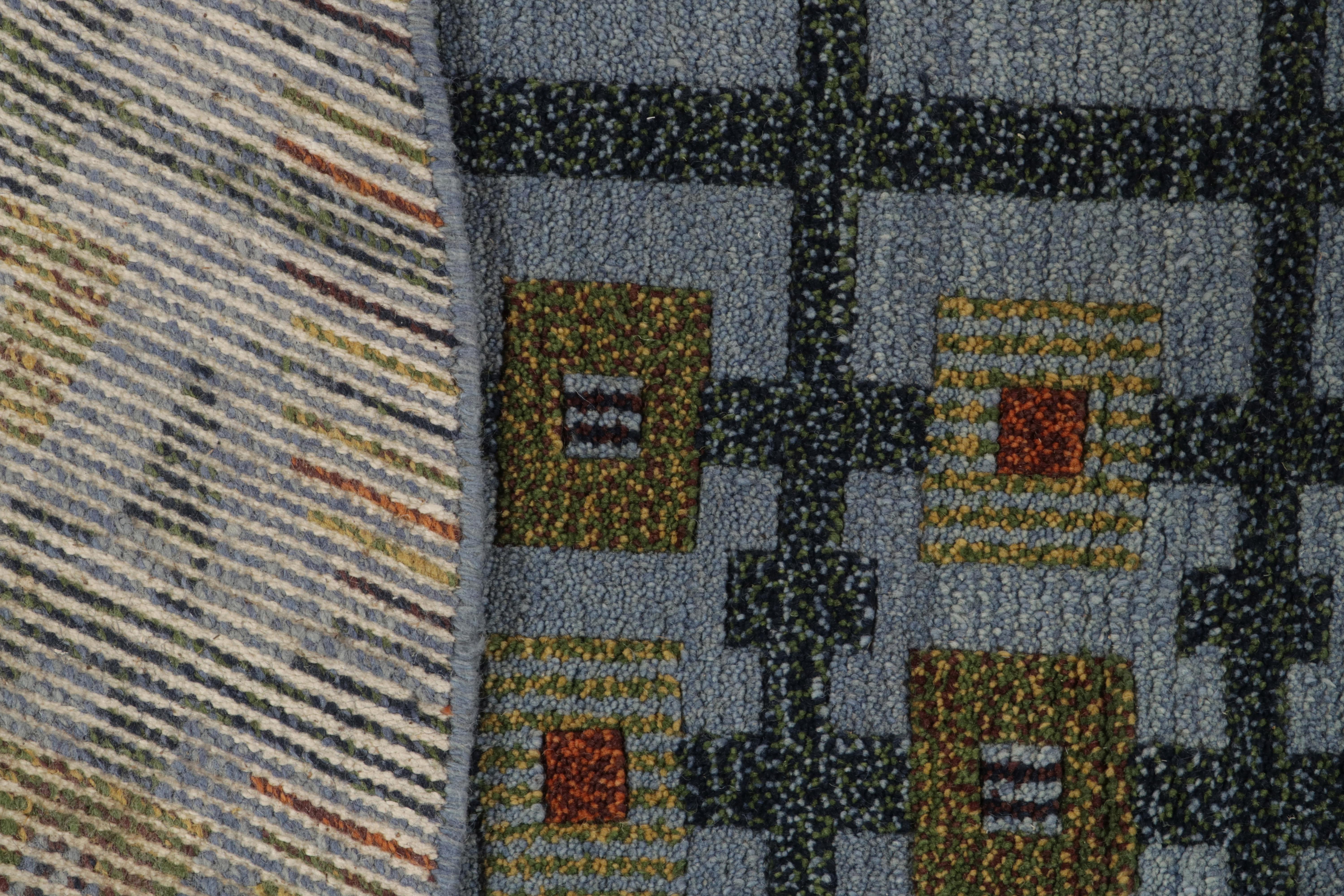 Runder Teppich & Kelim-Teppich im skandinavischen Stil in Blau, Grün mit geometrischem Muster im Zustand „Neu“ im Angebot in Long Island City, NY