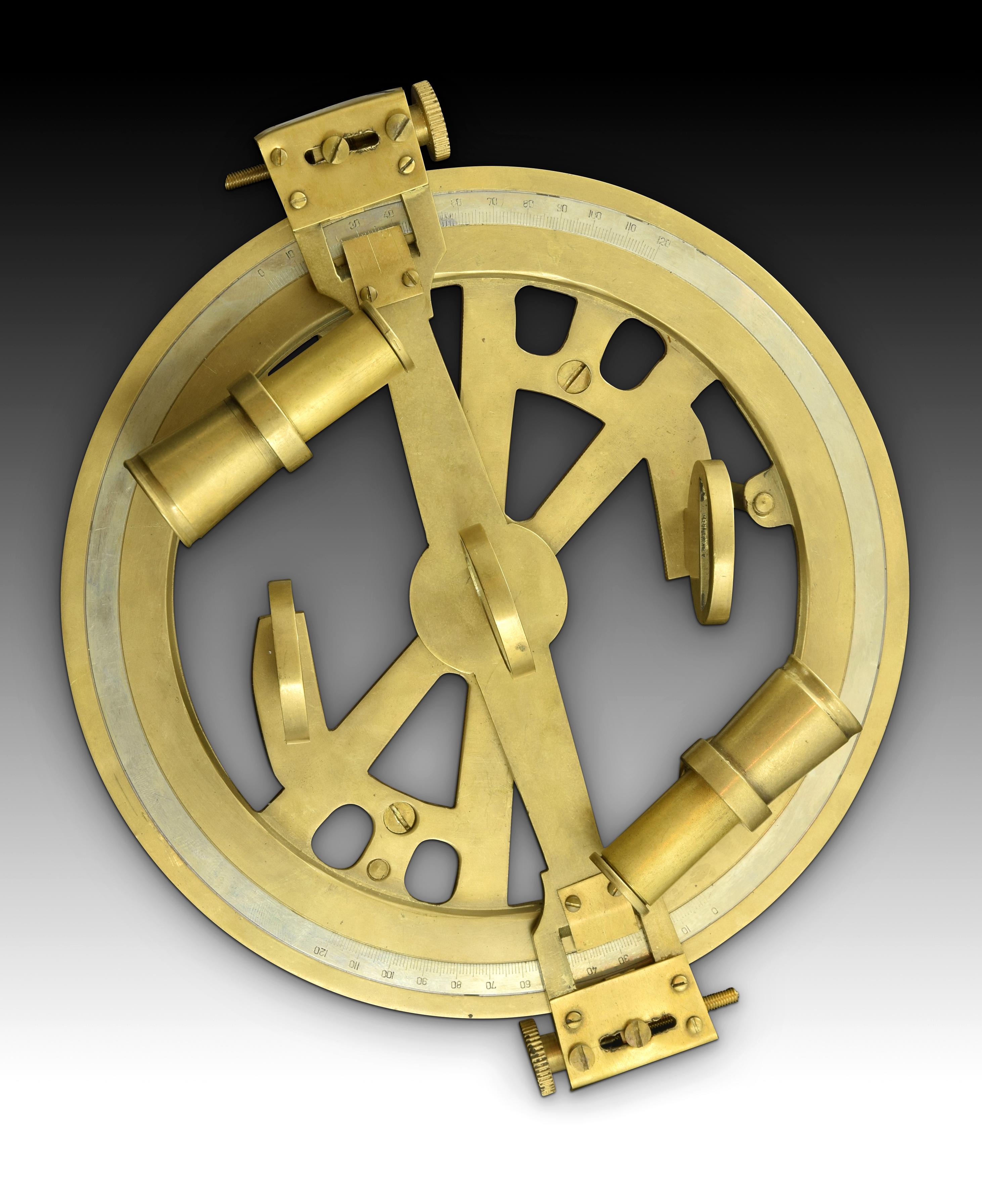 The sextant is an instrument that allows to measure angles between two objects such as two points of a coast or a star, traditionally the sun of the earth and the horizon. Knowing the elevation of the sun and the time of day you can determine the