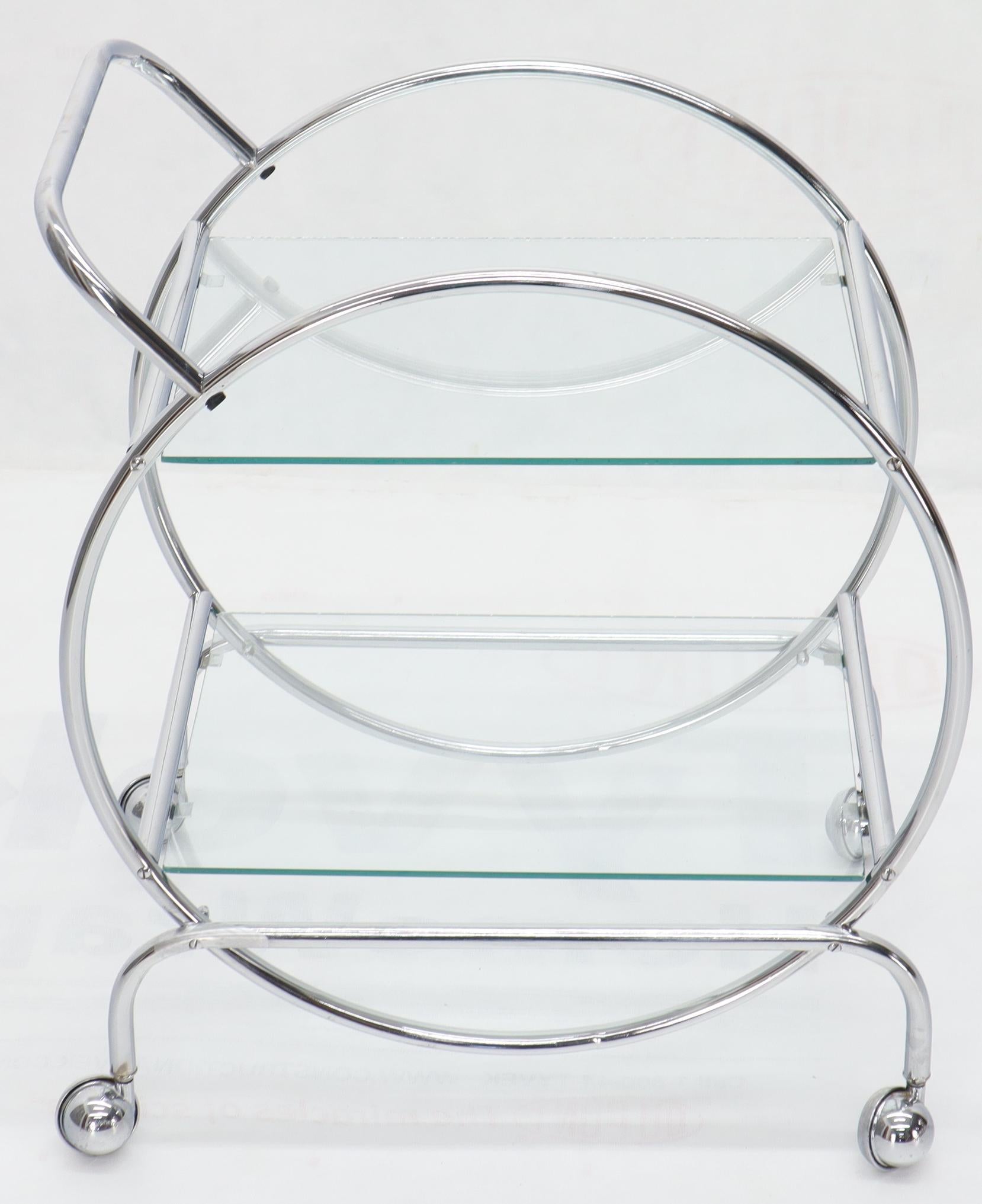 Mid-Century Modern Circular Shape Glass Top Bauhaus Serving Cart Deco Midcentury Wolfgang Hoffman For Sale