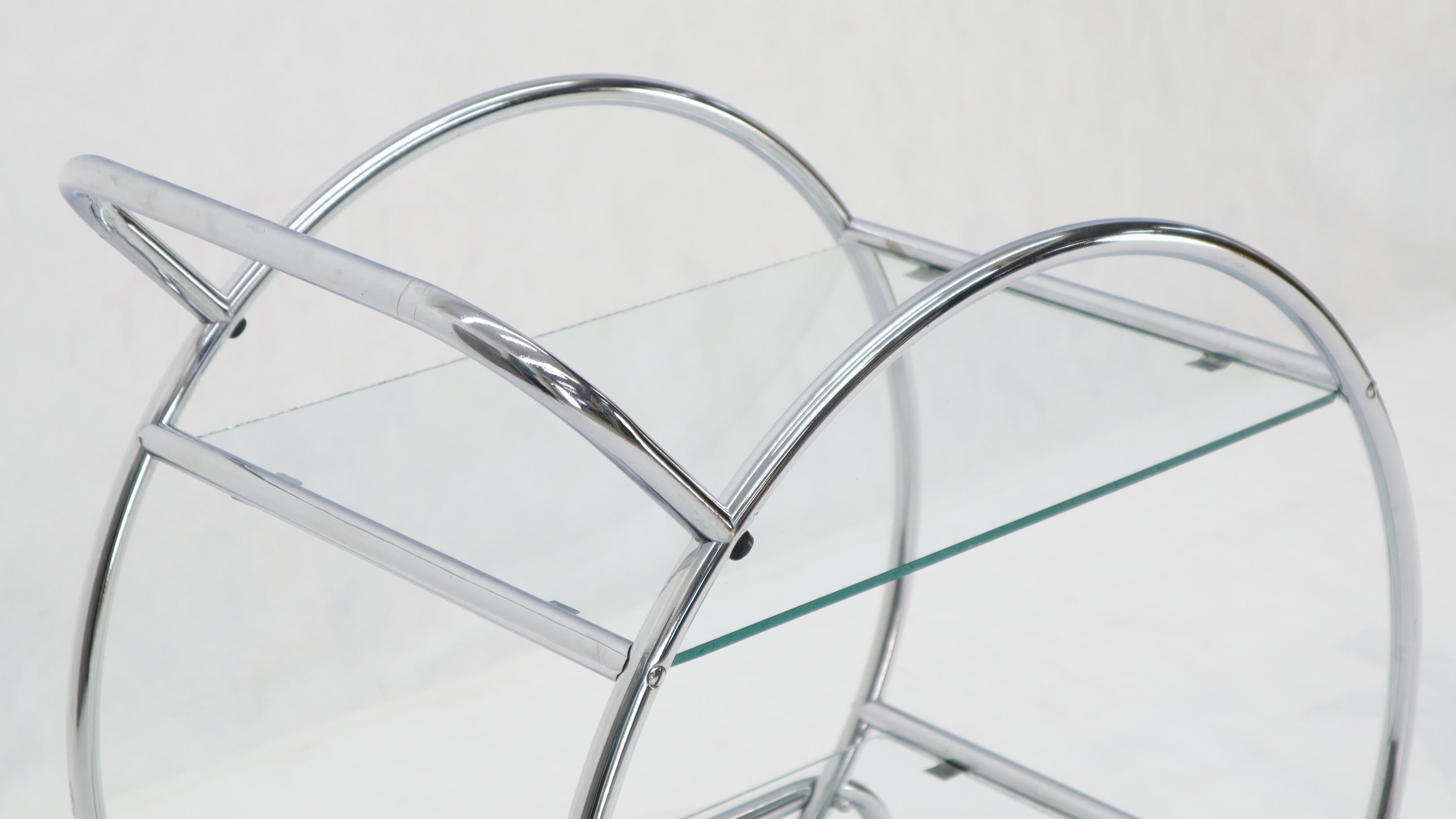 Chrome Circular Shape Glass Top Bauhaus Serving Cart Deco Midcentury Wolfgang Hoffman For Sale