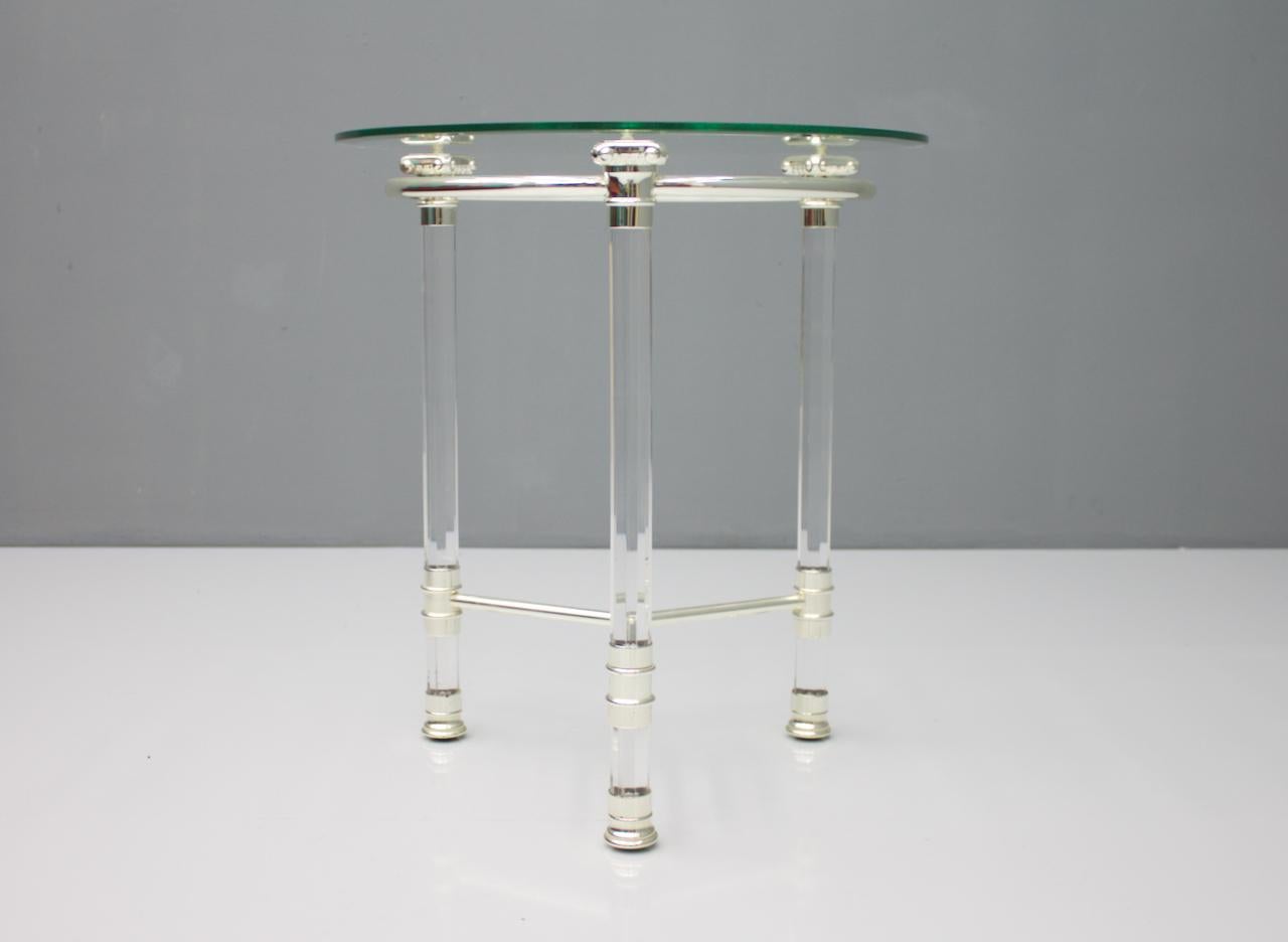 Circular Side Table in Glass, Lucite and Slivered Metal, France, 1980s For Sale 3